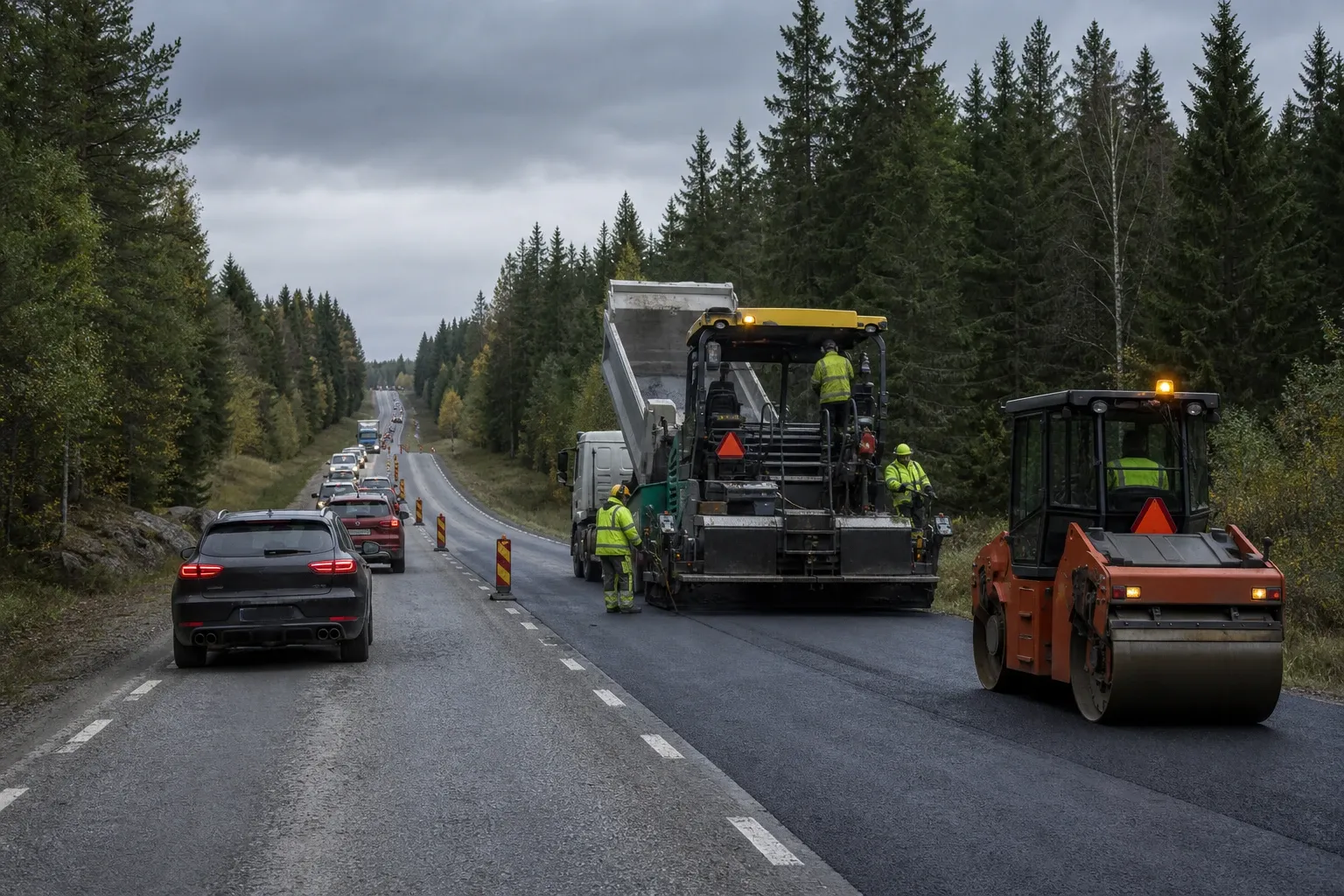 Redaktionell illustration till Asfalteringsarbete påverkar E16 i Värmland