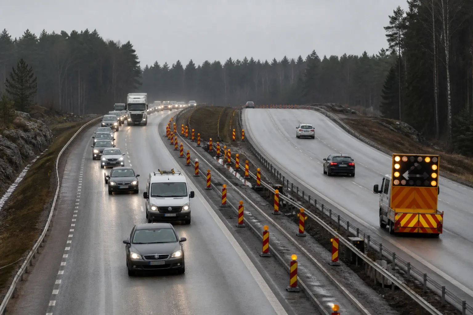 Redaktionell illustration till Begränsad framkomlighet på E18 mot Enköping