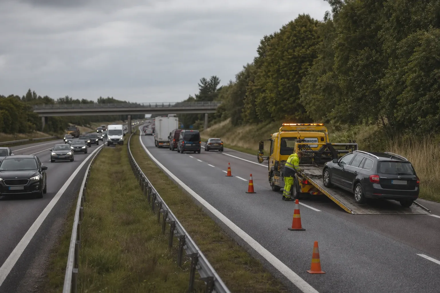 Redaktionell illustration till Bilbärgning påverkar E22 vid Lund