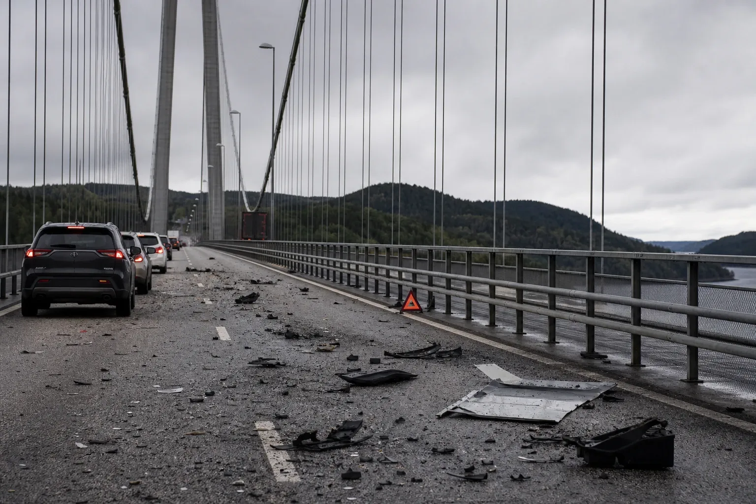 Redaktionell illustration till Bråte på E4 vid Högakustenbron