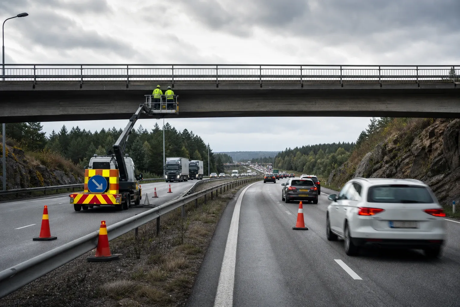 Redaktionell illustration till Broinspektion påverkar E6 mellan Gläborg och Dingle