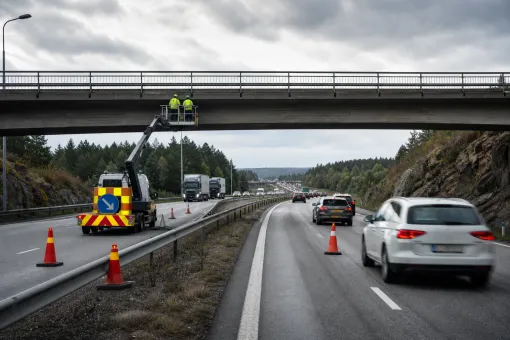 Redaktionell illustration till Broinspektion påverkar E6 mellan Gläborg och Dingle