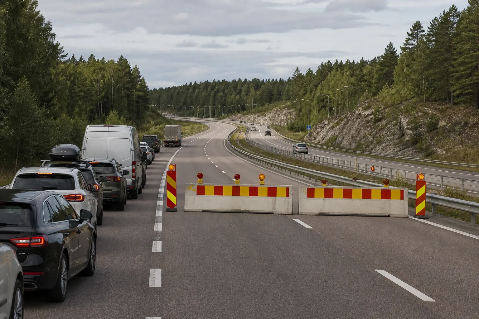 Redaktionell illustration till E18 avstängd mellan Brottby och Söderhall