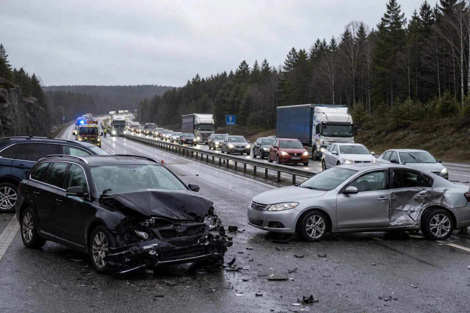 Redaktionell illustration till Flera fordon i kollision på E20 vid Lugnås