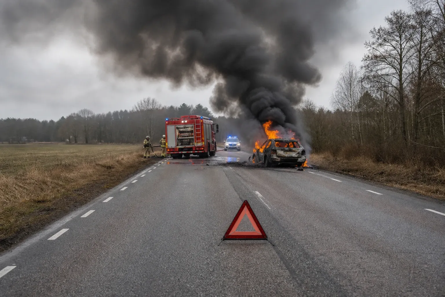 Redaktionell illustration till Fordonsbrand stänger väg 47 i Kalmar län
