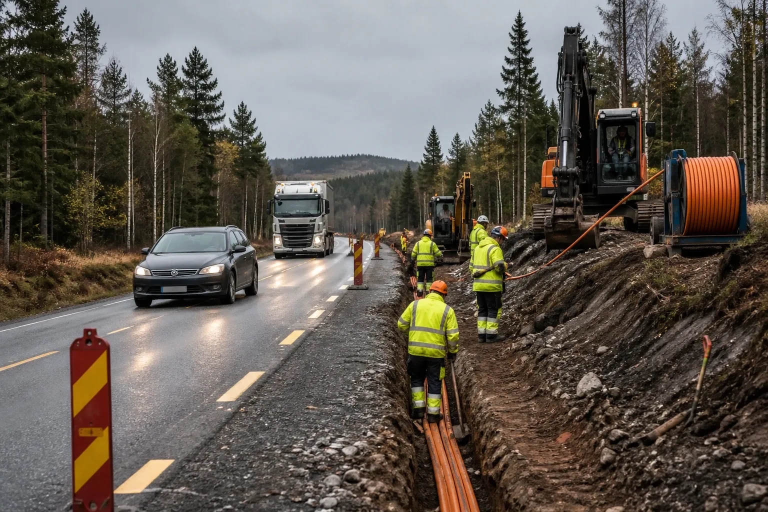 Redaktionell illustration till Kabelarbete påverkar väg 70 i Dalarna