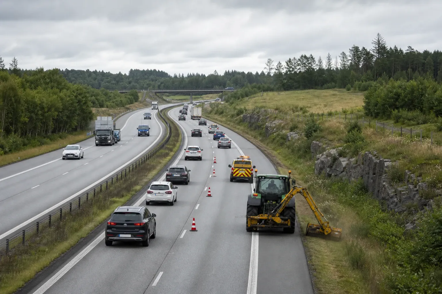 Redaktionell illustration till Kantklippning påverkar E6 vid Torp
