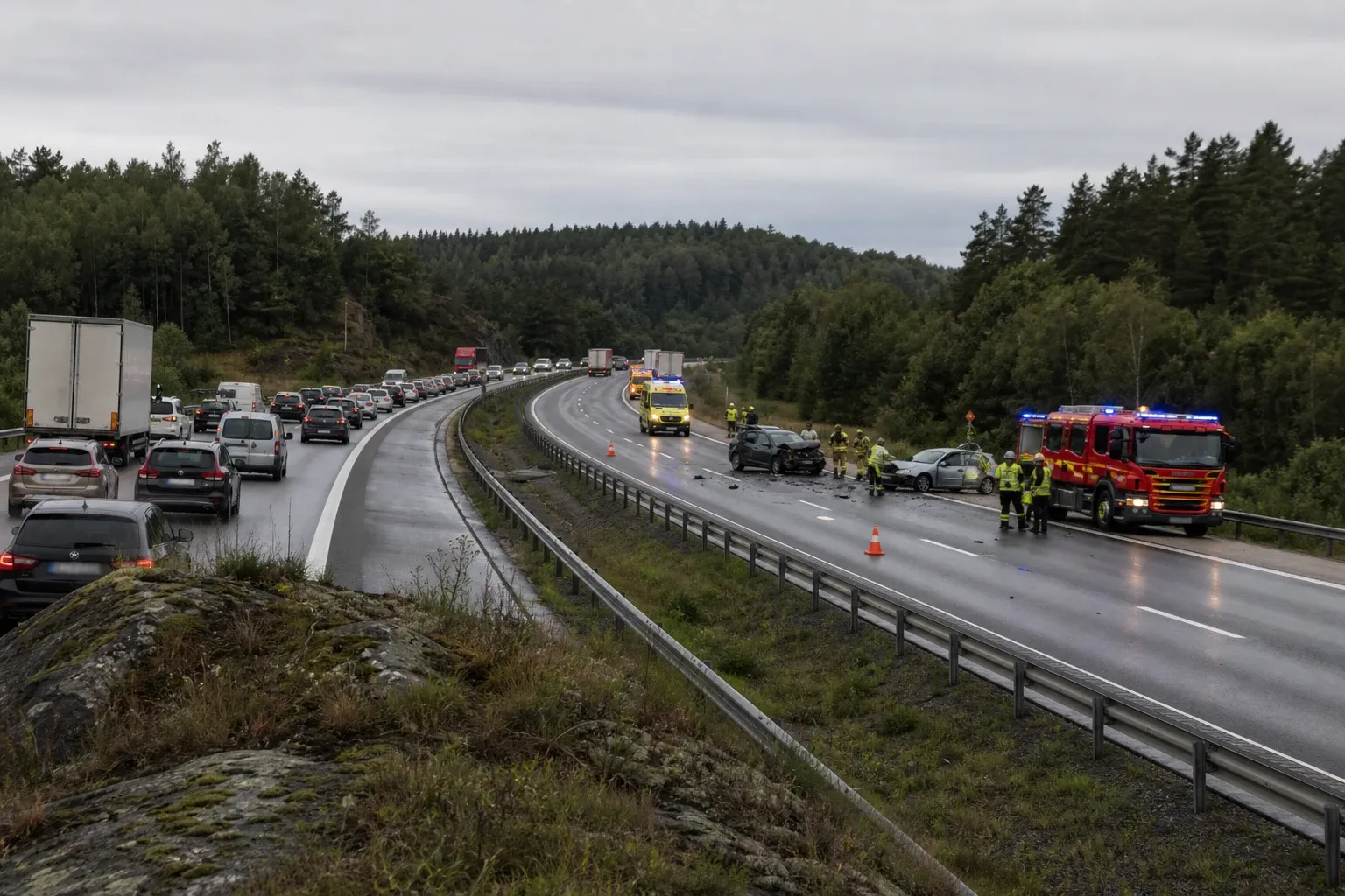 Redaktionell illustration till Krock på E20 vid Ingared påverkar trafiken