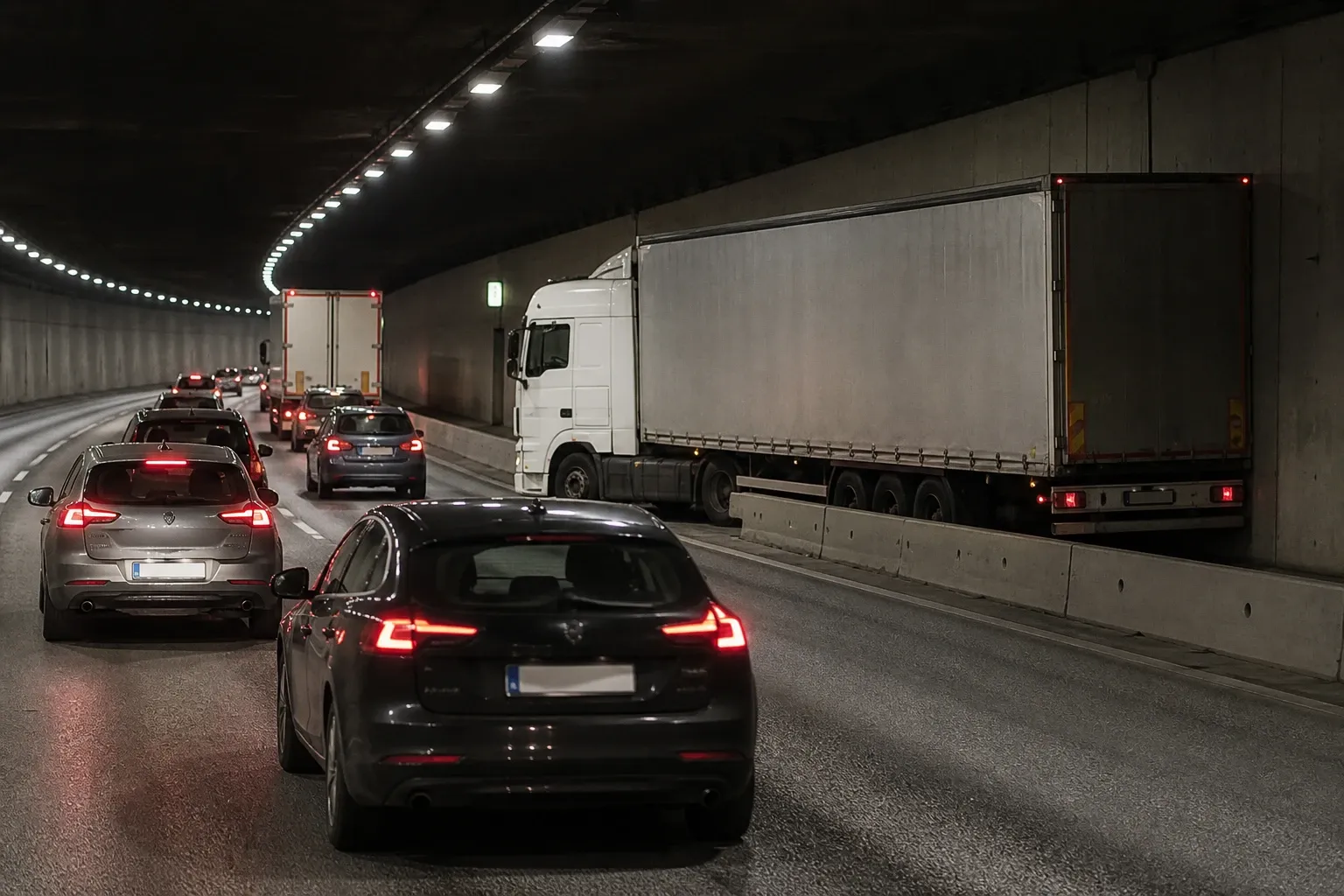 Redaktionell illustration till Lastbil påverkar trafiken i Hammarbytunneln