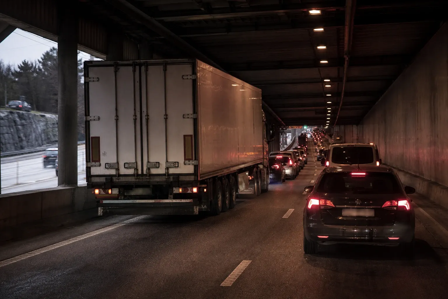 Redaktionell illustration till Lastbil påverkar trafiken vid Hammarbytunneln