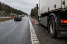 Redaktionell illustration till Lastbilspunktering begränsar framkomligheten på E18