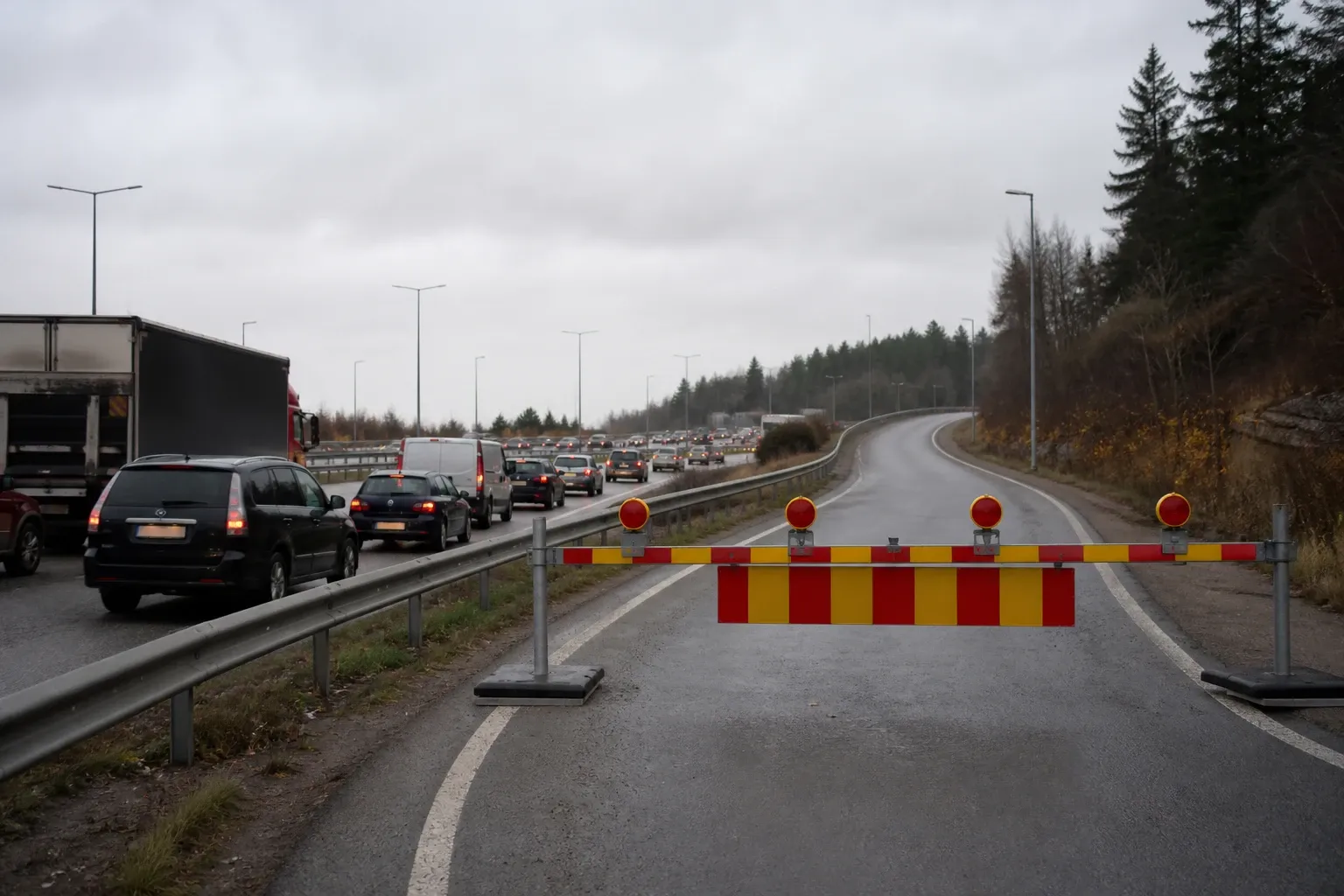 Redaktionell illustration till Påfart avstängd på E18 mot Enköping