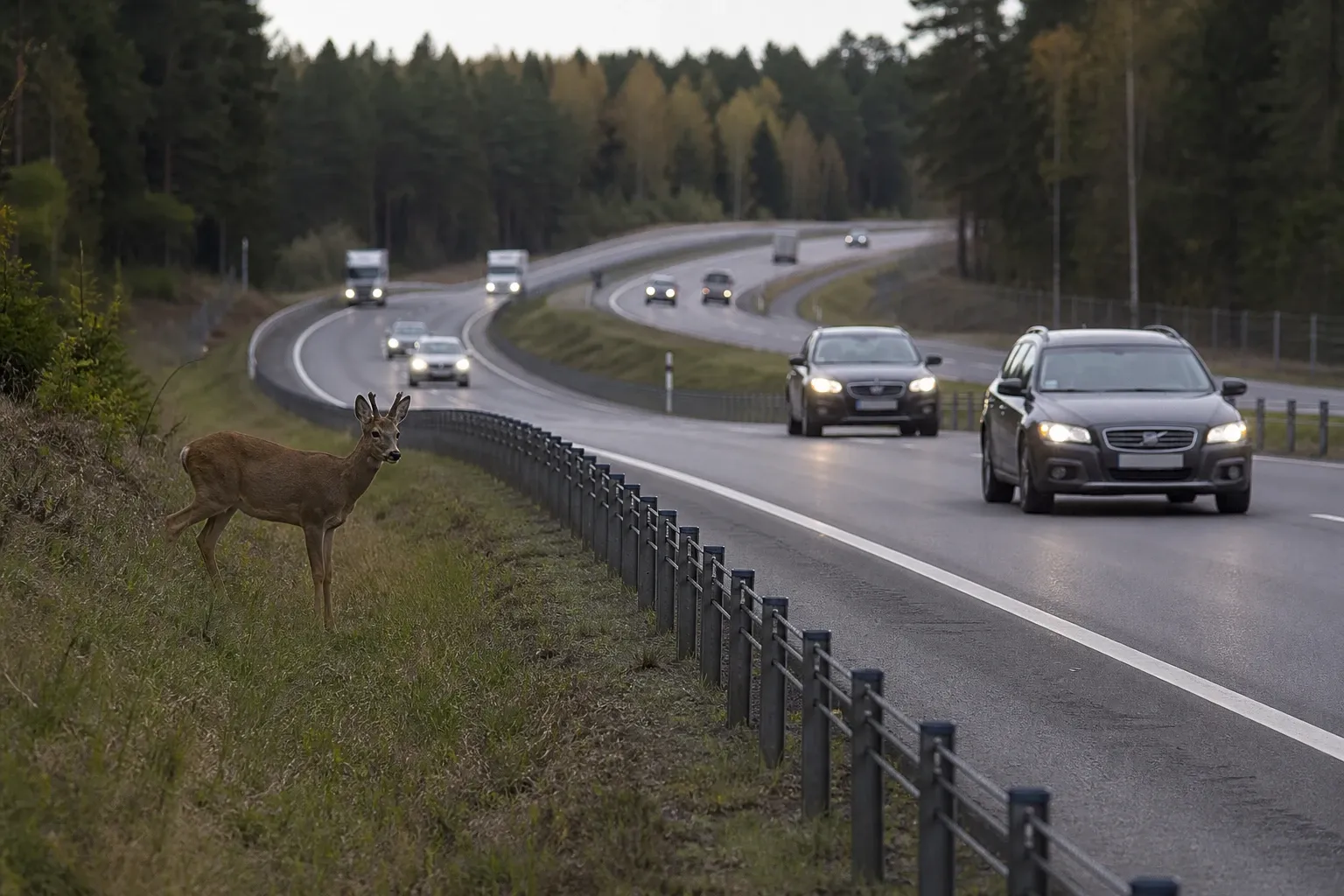 Redaktionell illustration till Rådjur vid E18 mellan Åsen och Draget