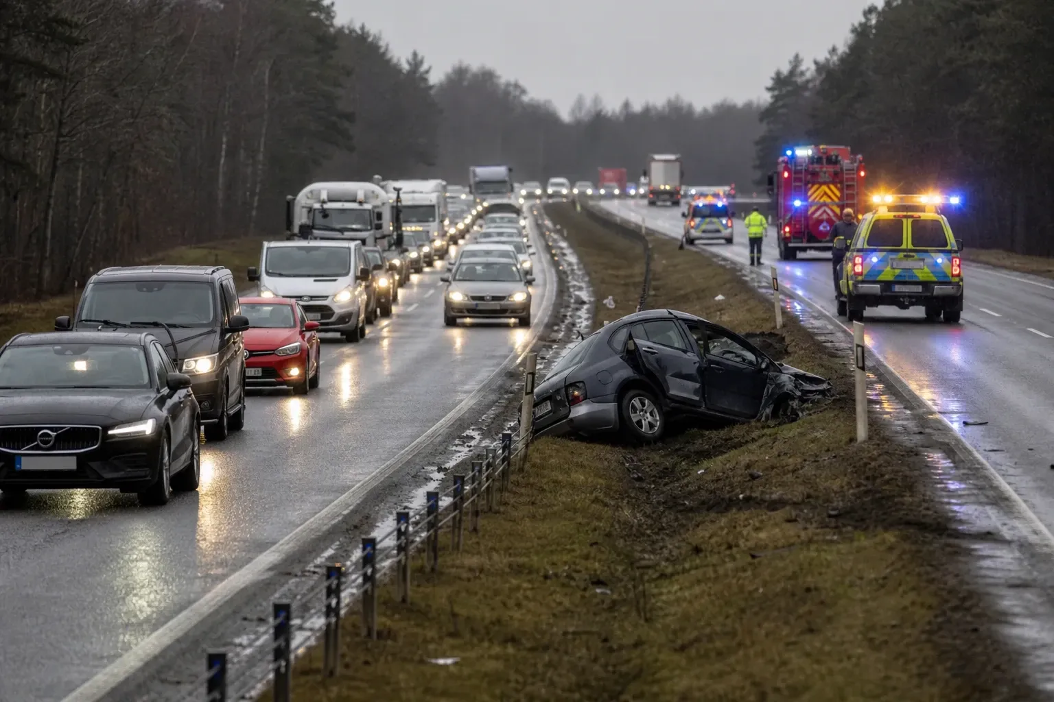 Redaktionell illustration till Singelolycka på E22 vid Listerby