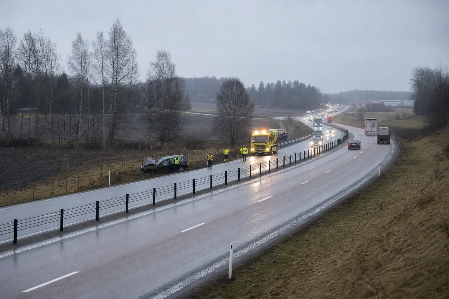 Redaktionell illustration till Singelolycka på E4 i höjd med Linghem