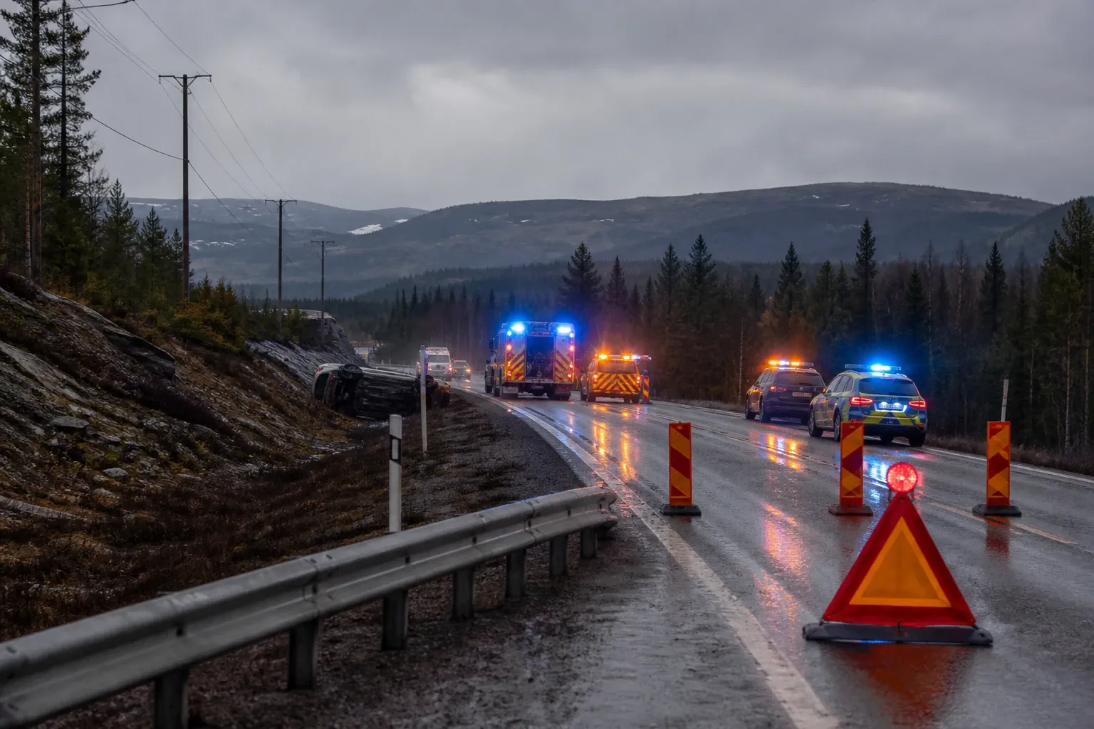 Redaktionell illustration till Singelolycka stänger E12 söder om Portbron
