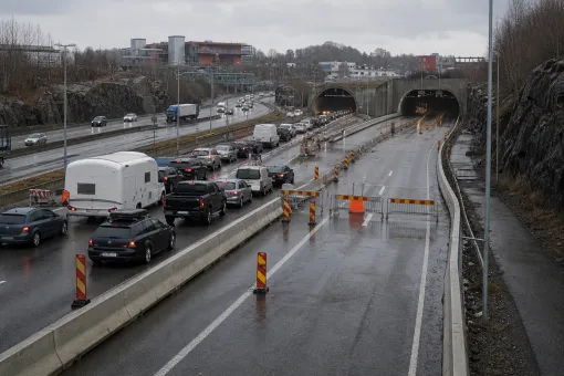 Redaktionell illustration till Tingstadstunneln stängs i riktning mot Oslo