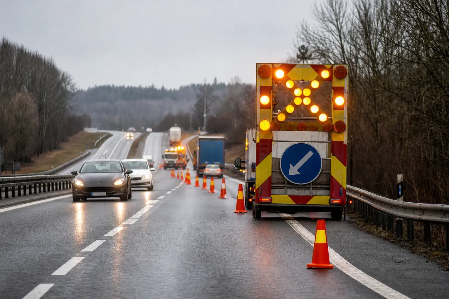 Redaktionell illustration till Trafiken regleras på E20 vid Munkatorp