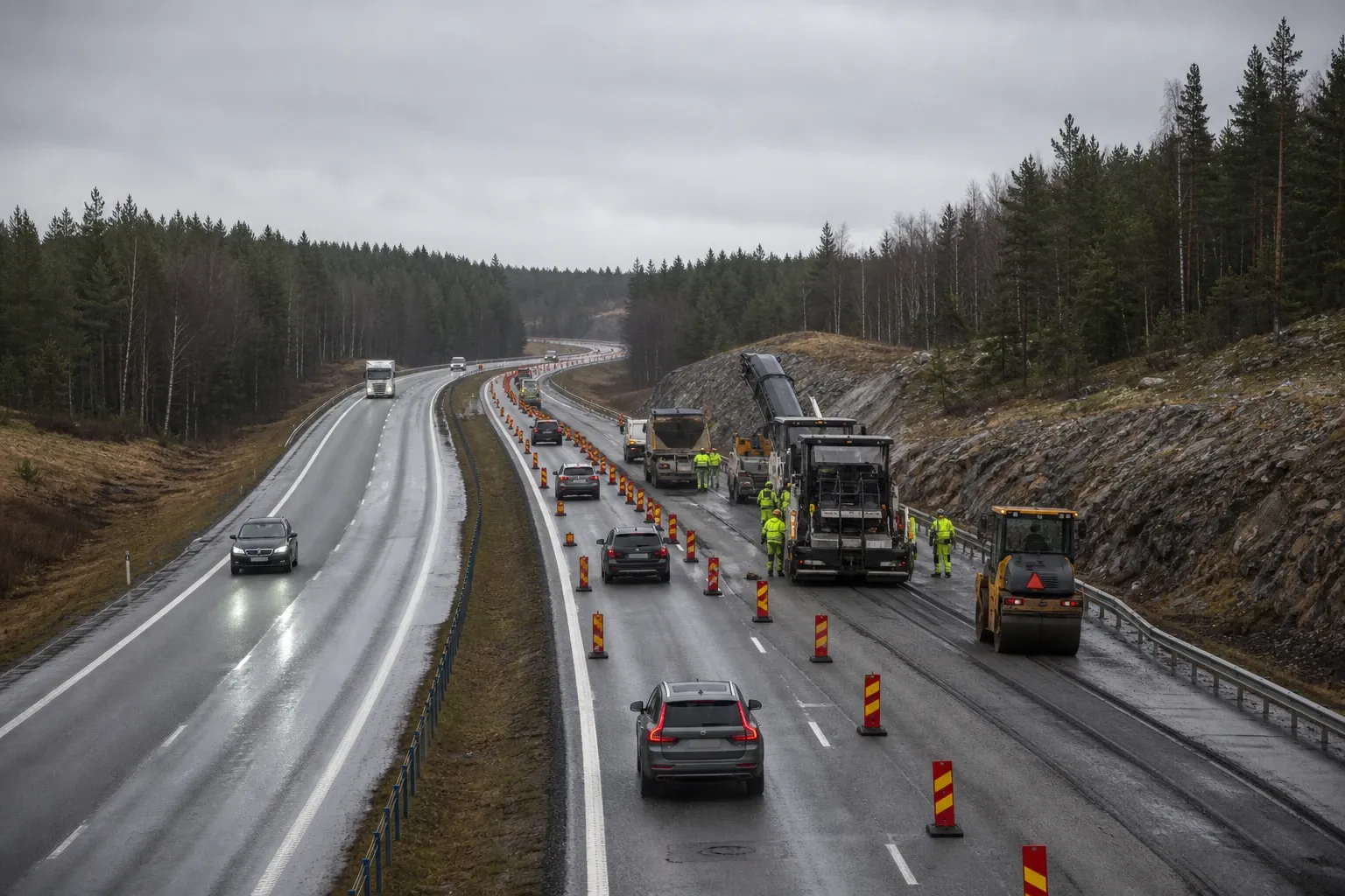 Redaktionell illustration till Vägarbete på E4 norr om Strömsfors